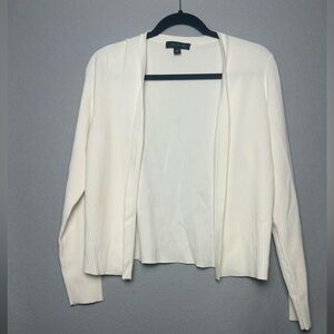 Ann Taylor Open Cardigan Cream Ivory Ribbed Classic Feminine Work Office Sz M